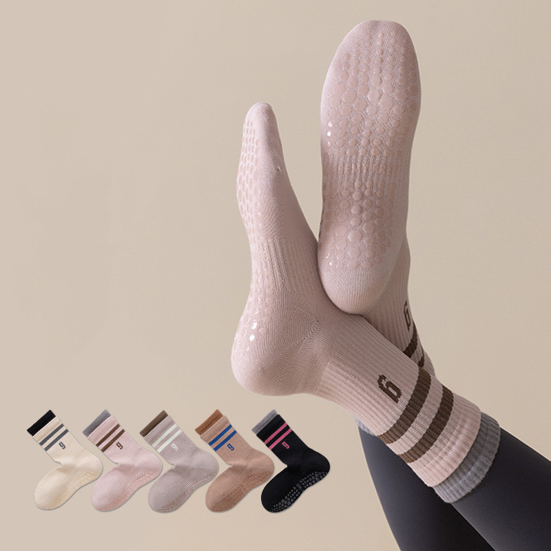 Youtube Yoga Pilates - Chaussettes de Yoga en coton antidérapant