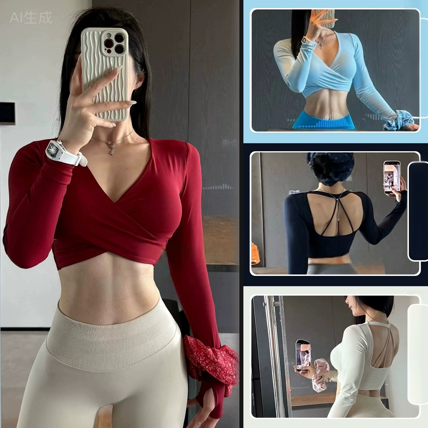 Pilates Yoga Wrap Top - Haut de sport moulant à manches